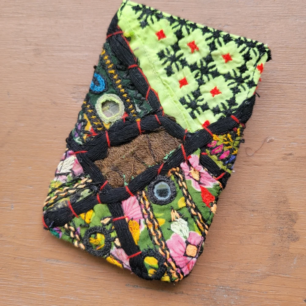 🍄🪬 Free People Boho Embroidered Repurposed vtg banjara hippie Wallet card case